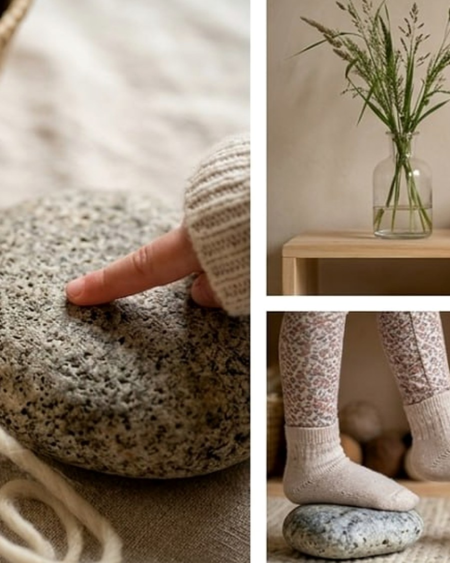 Editorial crop of Sarn Stone prototype forms in neutral earth tones